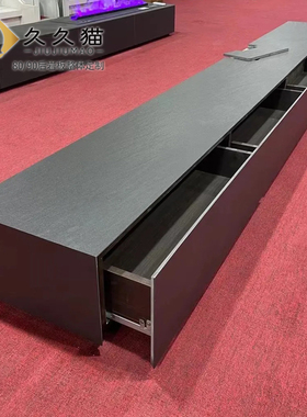 2025新款岩板电视柜劳伦黑金落地柜黑色极简宝格丽地台海棠角定制