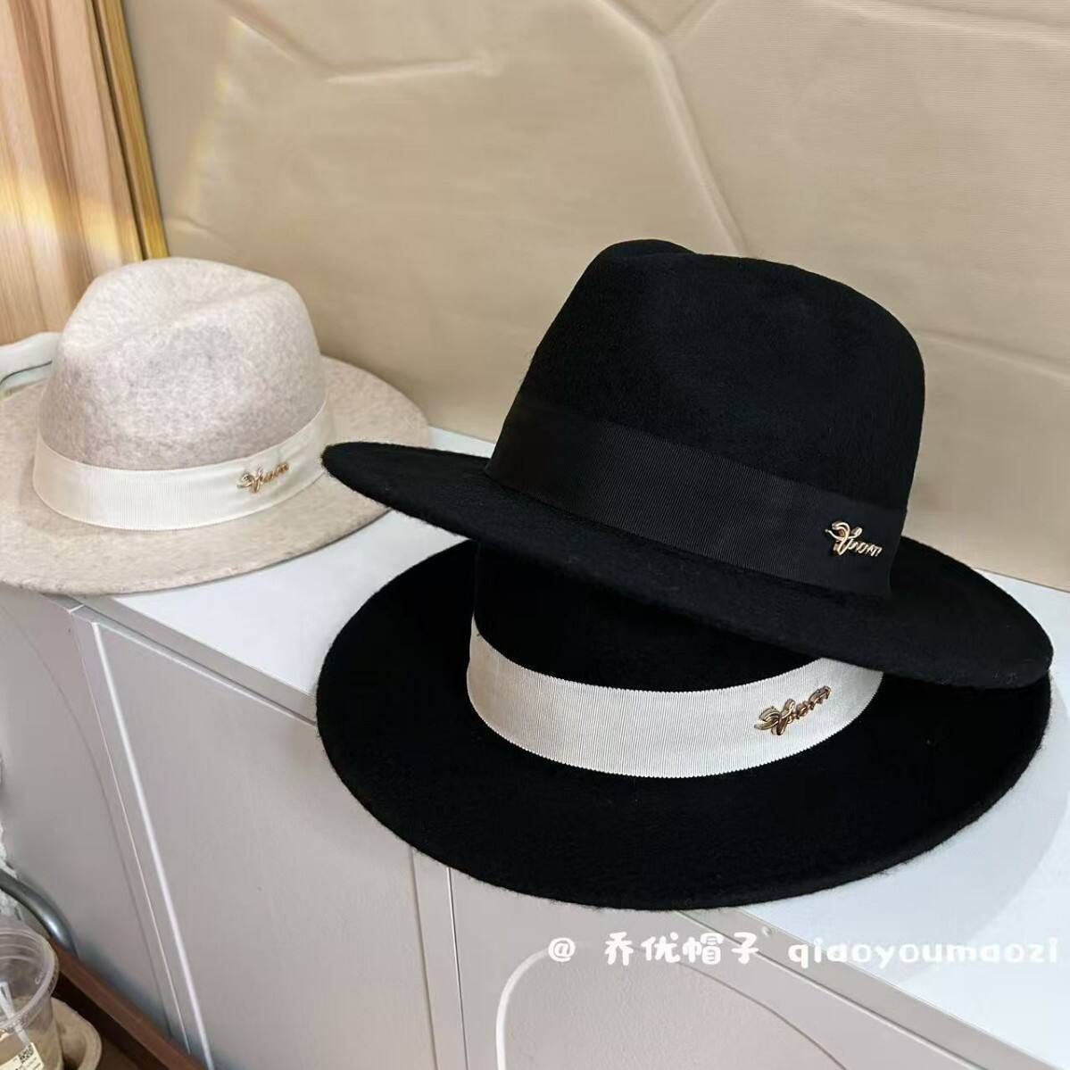 轻奢羊毛呢爵士帽子男女同款大帽檐气质礼帽英伦气质休闲毛毡帽冬