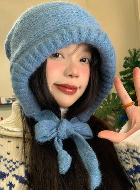 纯色针织巴拉克拉法帽子女秋冬韩