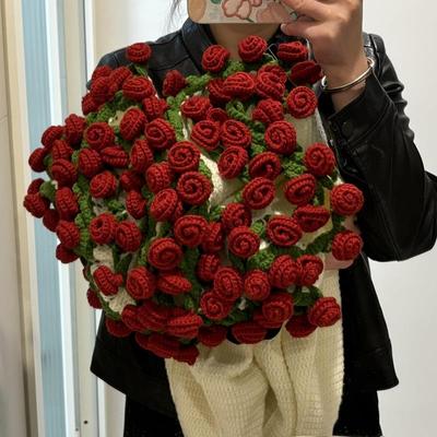 玫瑰花束毯子手工diy毛线