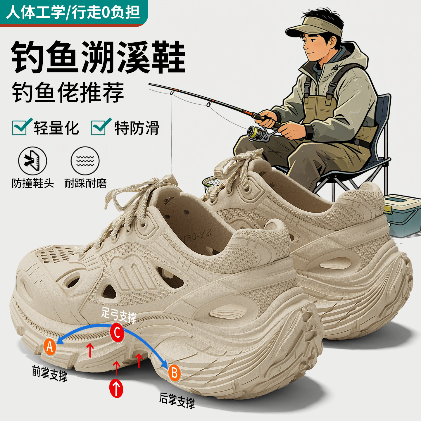 正品MUJI钓鱼洞洞鞋男款夏季外穿防滑防臭开车沙滩溯溪凉拖鞋男士图片