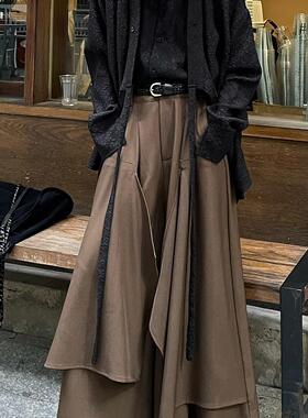 以休眠 复古小众不规则拼接设计山本耀司风阔腿裙裤宽松西裤裤裙