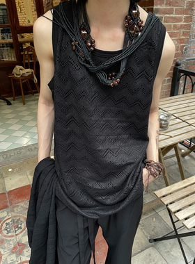 以休眠 复古山本耀司风夏季蕾丝贴布小众设计感肌理感基础款背心