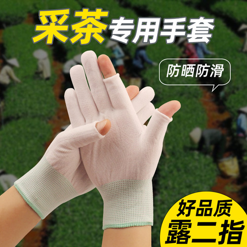 采茶专用手套透气防晒露二指尼龙