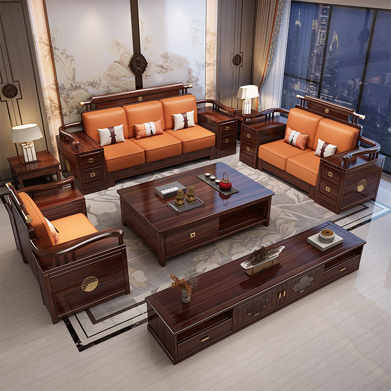新中式实木沙发乌金木客厅全实木高箱储物贵妃转角冬夏两用木家具,住宅家具,实木沙发,淘宝优惠券,粉丝福利购,淘宝优惠卷