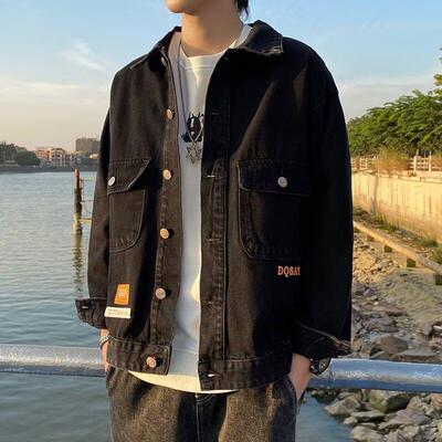 冬季牛仔外套男宽松大码韩版潮流黑色春秋款工装夹克男士上衣潮牌