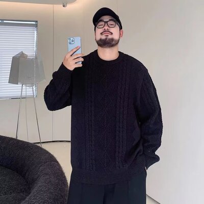男士秋冬季宽松潮牌毛线衣青少年学生纯色麻花针织衫潮流加厚毛衣