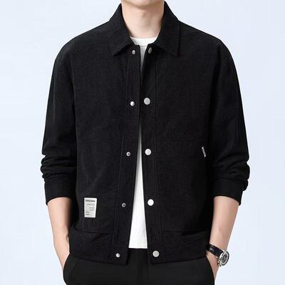 秋冬季户外外套男宽松大码条绒休闲上衣爸爸装休闲灯芯绒翻领夹克