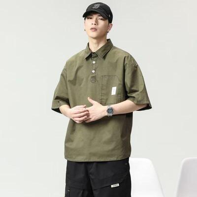 休闲工装衬衫男短袖夏季新款polo衫潮牌衬衣半袖T恤上衣