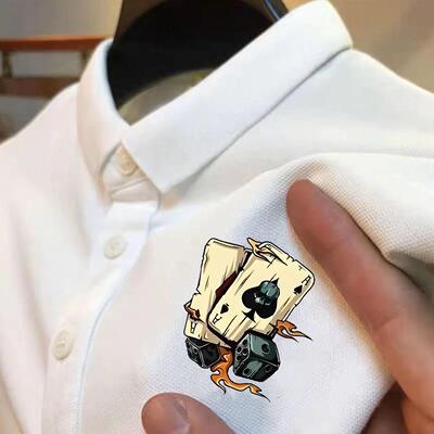 polo衫男短袖t恤男士夏季宽松港风翻领保罗衫日系复古印花男装潮