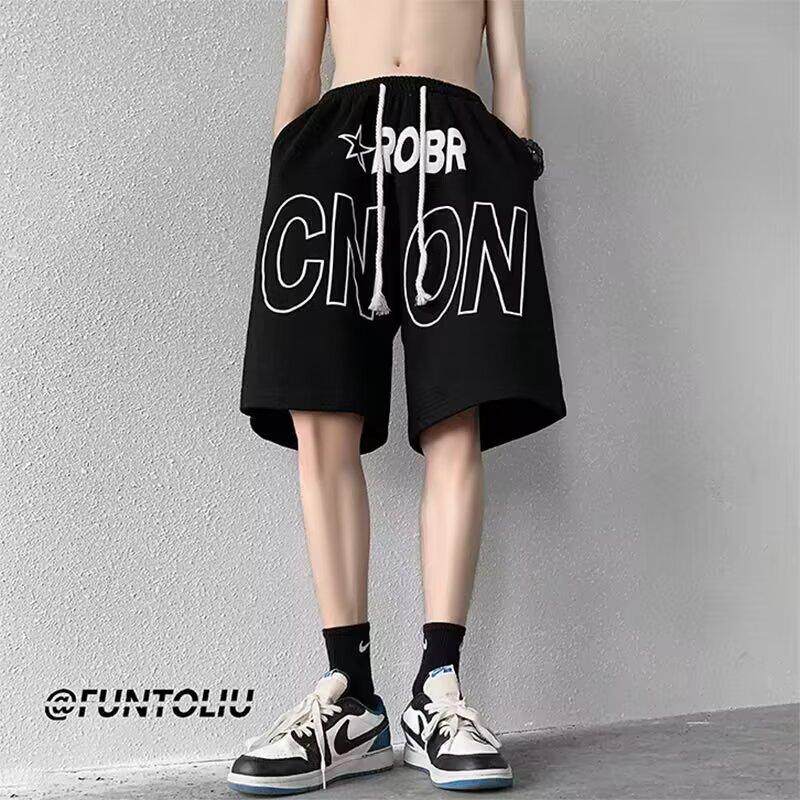 欧洲站短裤字母印花男款夏季外穿纯色五分运动裤男士沙滩大裤衩潮