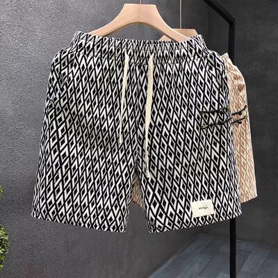 2025百搭个性潮流设计感菱形格五分裤夏季宽松休闲帅气男士短裤