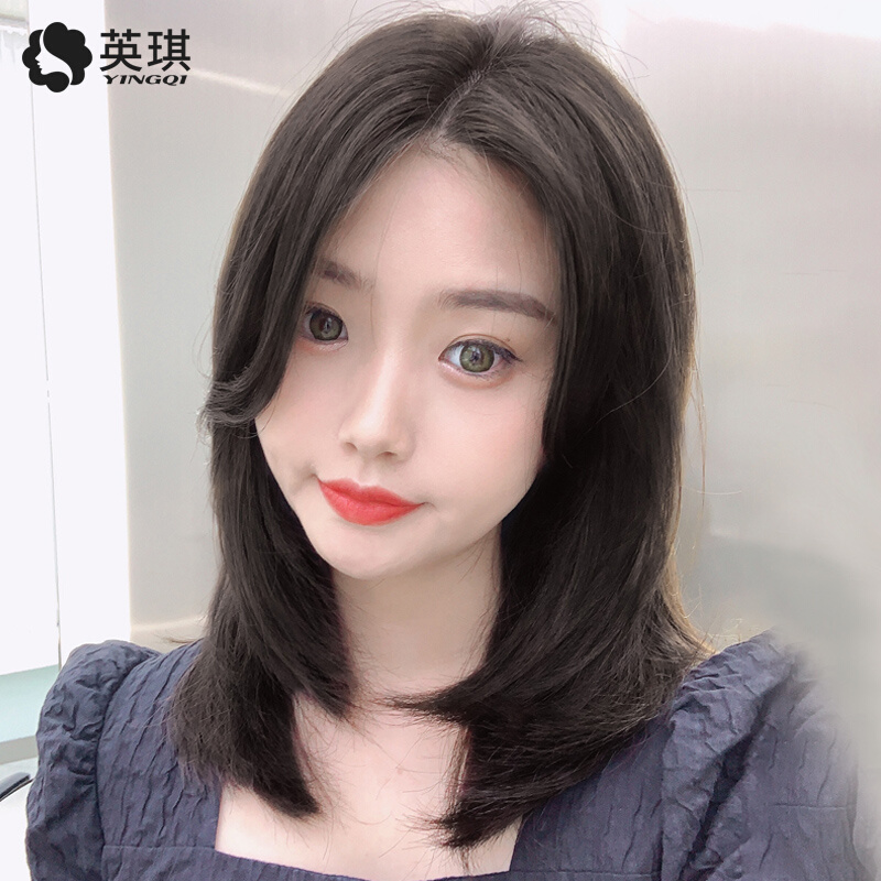 英琪假发女中长发偏分斜刘海蓬松锁骨发自然真发全头套主播发型