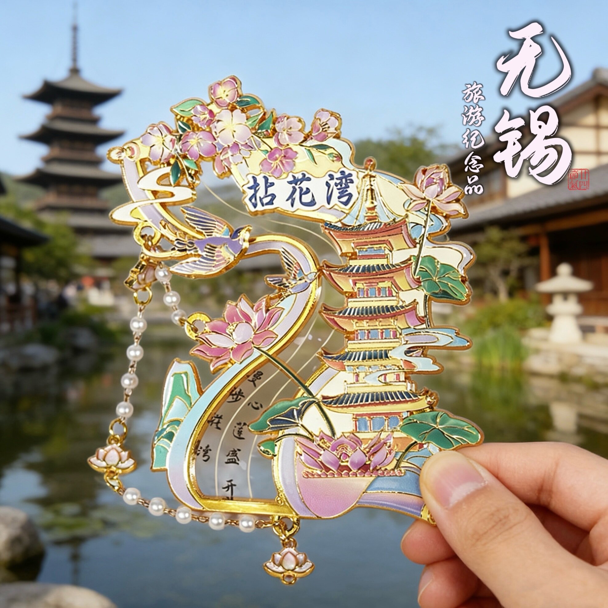江苏无锡鼋头渚宫灯惠山古镇南长街拈花湾冰箱贴金属文创旅游礼物图片