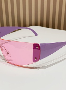 朋克Y2K千禧辣妹炫酷粉色太阳镜女高级感无框一体式骑行防风眼镜