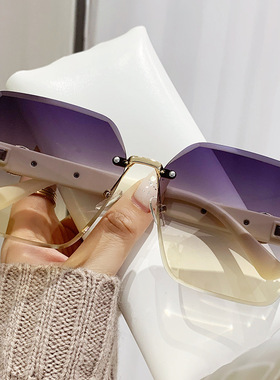 2024新款女士无框切边渐变色太阳镜时尚高级感女素颜大脸显瘦墨镜