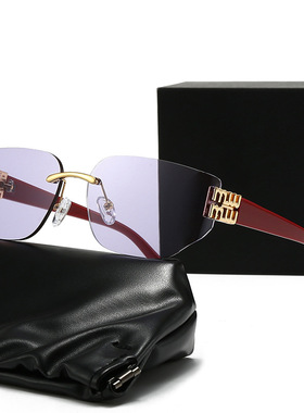 新款miu缪家时尚墨镜女高级感y2k曲面镜片墨镜无框切边太阳眼镜男