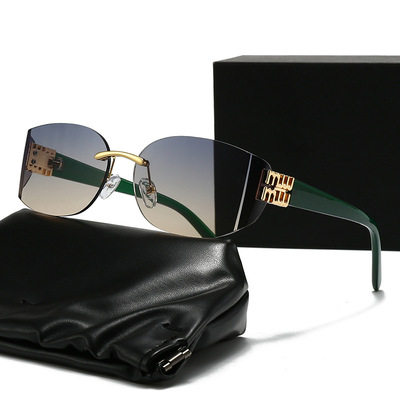 2025新款miu墨镜太阳镜女款高级感无框切边太阳眼镜防晒防紫外线