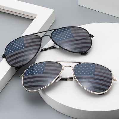 3025美国国旗独立日太阳镜蛤蟆墨镜男金属双梁经典复古sunglasses