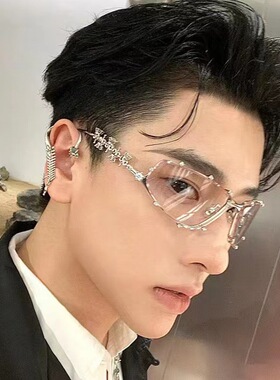 韩版GM金属透明色素颜镶钻眼镜2024新款水钻装饰圆脸平光护目镜女