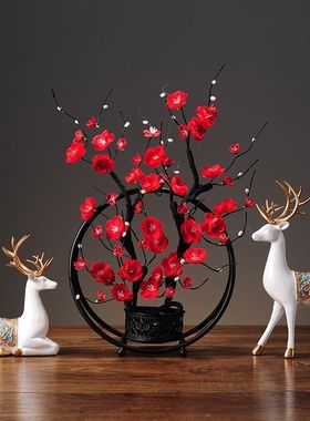 仿真花腊梅花单支假花干花现代简约中式家居客厅玄关插花铁艺摆件