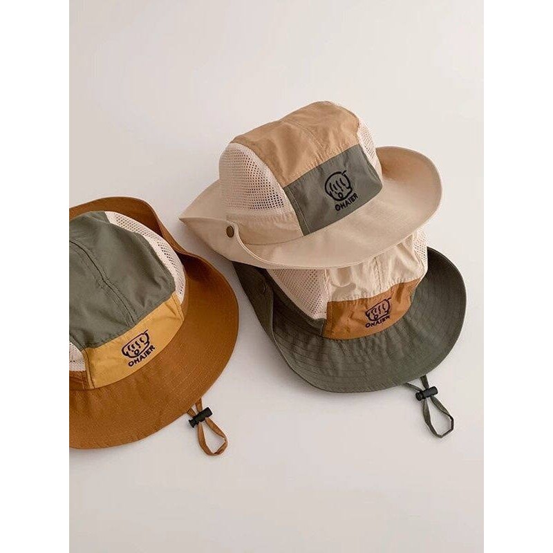 儿童防晒遮阳帽子夏季薄款透气网眼男女宝宝大帽檐露营速干太阳帽