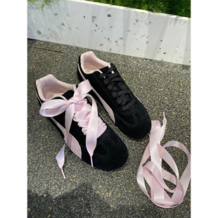 丝绸鞋带德训鞋芭蕾风diy百搭粉白色蕾丝带可拆卸运动鞋珍珠鞋绳