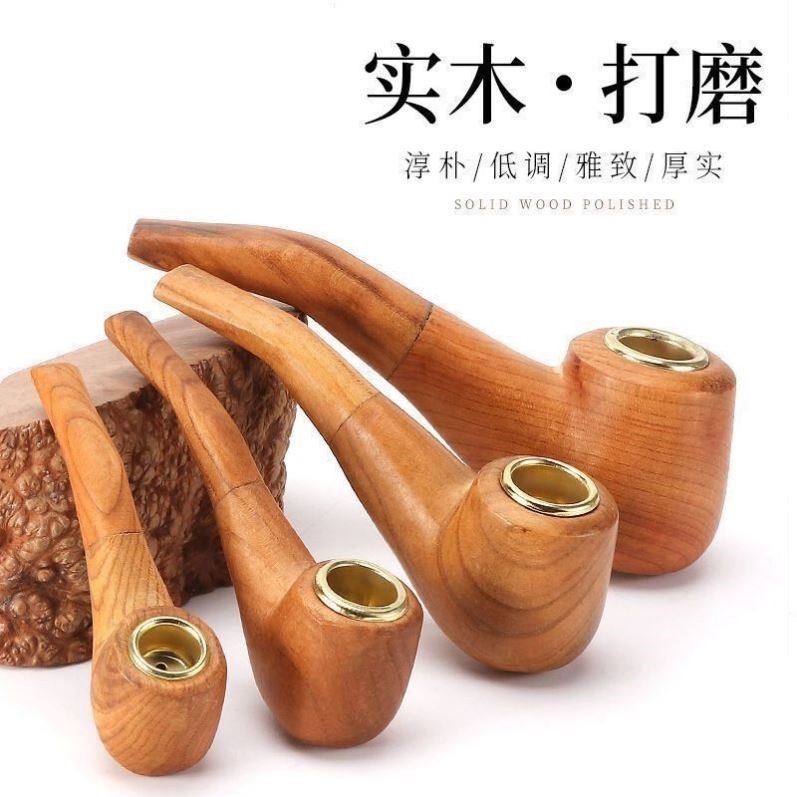 老式竹根斗烟斗年轻人口含烟袋老式竹根斗手工纯实木弯烟杆旱烟斗