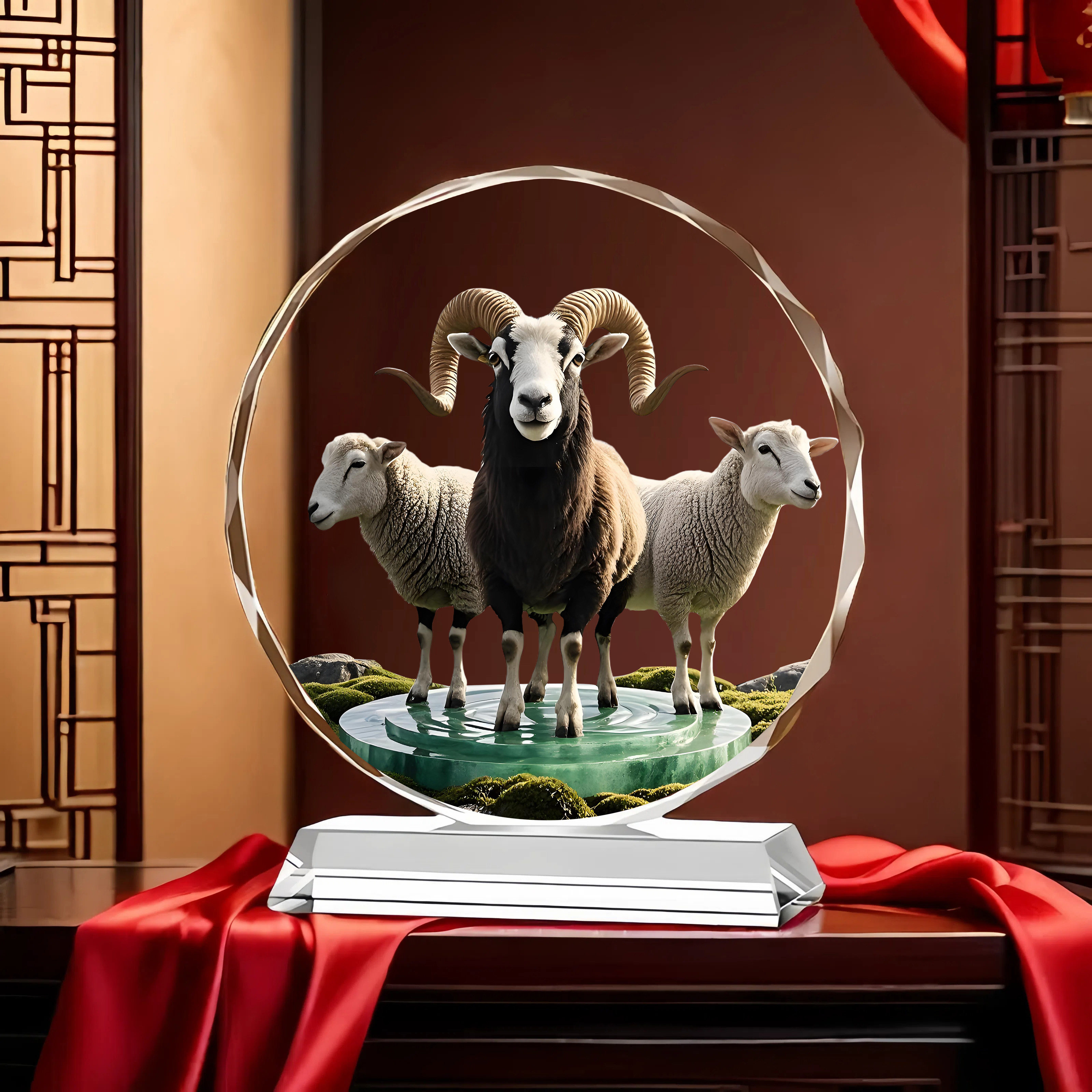 三阳开泰水晶摆件山羊生肖家居装饰客厅新房送礼开业入宅乔迁礼品,家居饰品,桌面摆件,淘宝优惠券,粉丝福利购,淘宝优惠卷