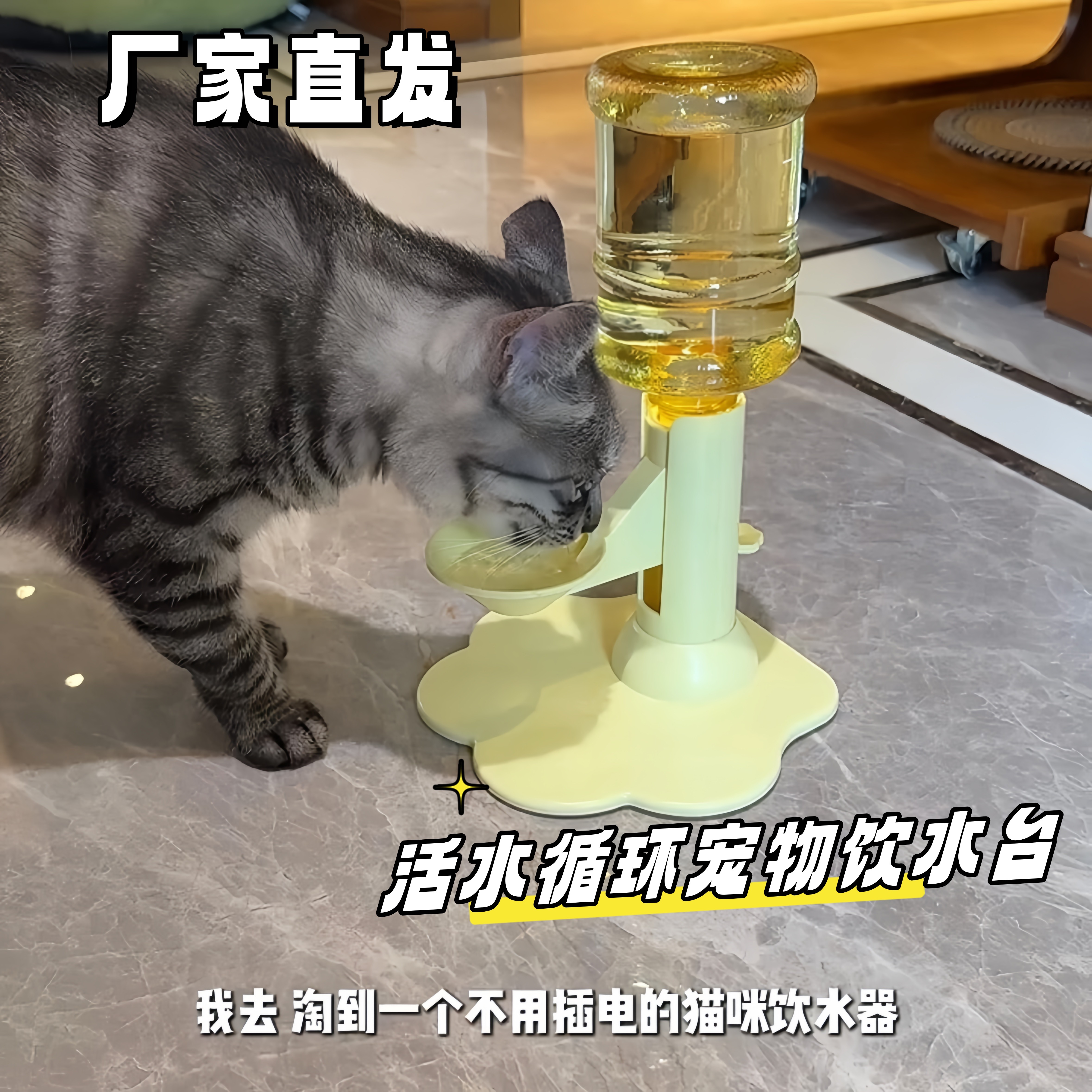 气泡活水循环猫咪饮水台带瓶