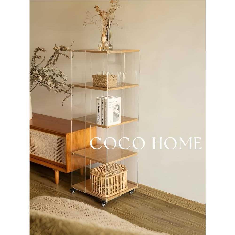 COCO 亚克力旋转书架落地置物架靠墙可移动展示柜实木转角书柜