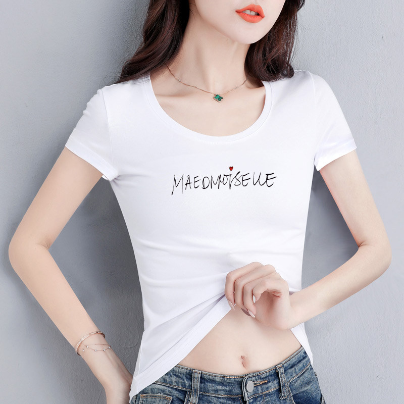 修身短袖印花字母t恤女图片