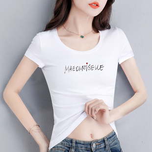 短袖 薄款 t恤女2026新款 纯棉白色半袖 体恤印花字母上衣服 修身 夏季