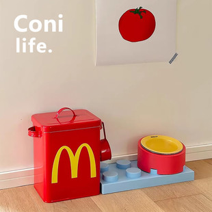 Coni life麦当劳猫粮桶储存桶狗粮桶不锈钢密封防潮宠物零食收纳