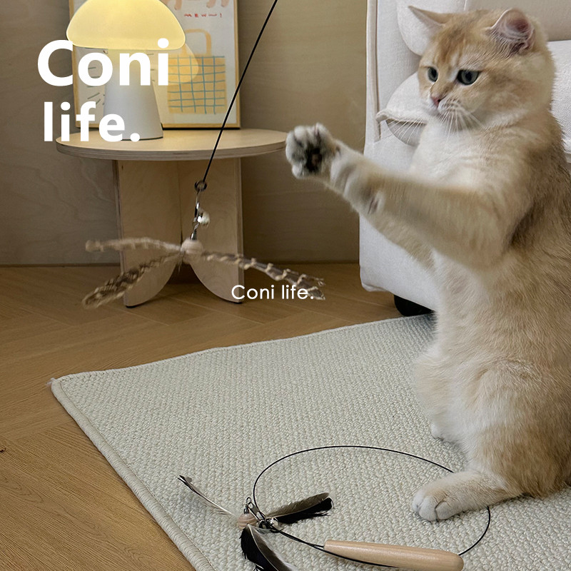 Coni life旋转羽毛逗猫棒木制把手长杆幼猫耐咬自嗨解闷猫咪玩具