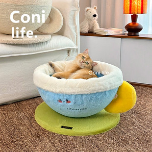 猫咪玩具四季 保暖猫睡床半封闭式 通用 life茶杯猫窝毛绒冬季 Coni