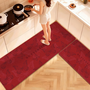 厨房地垫防滑防油可擦免洗吸水吸油喜庆垫脚垫子2026新款 红色地毯