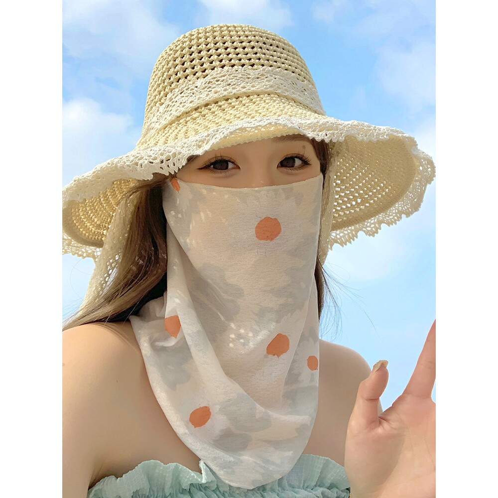 碎花防晒面罩女开车骑行夏季户外全脸遮阳高颜值面纱口罩护颈脖套