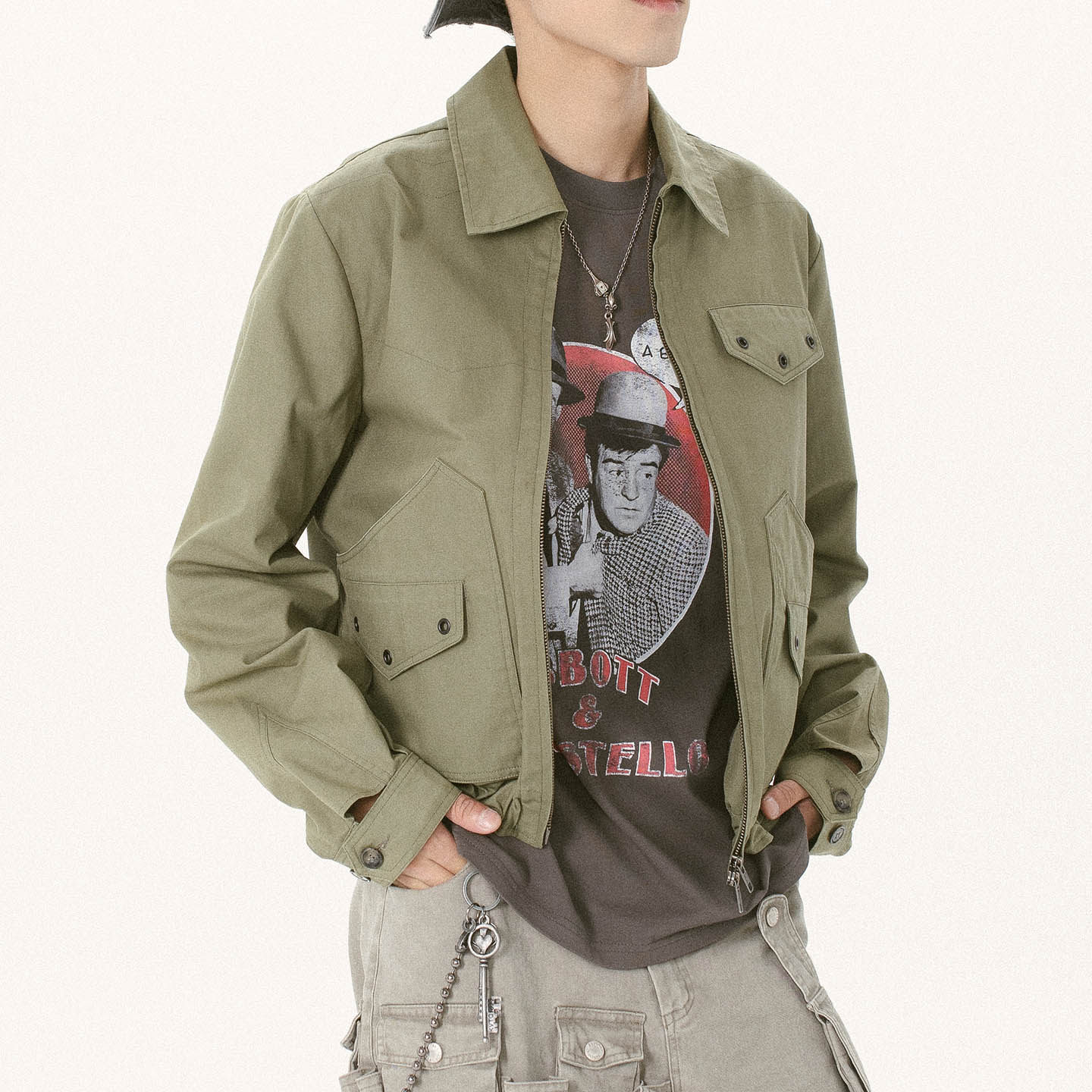 KV24AW军绿解构立领防风夹克