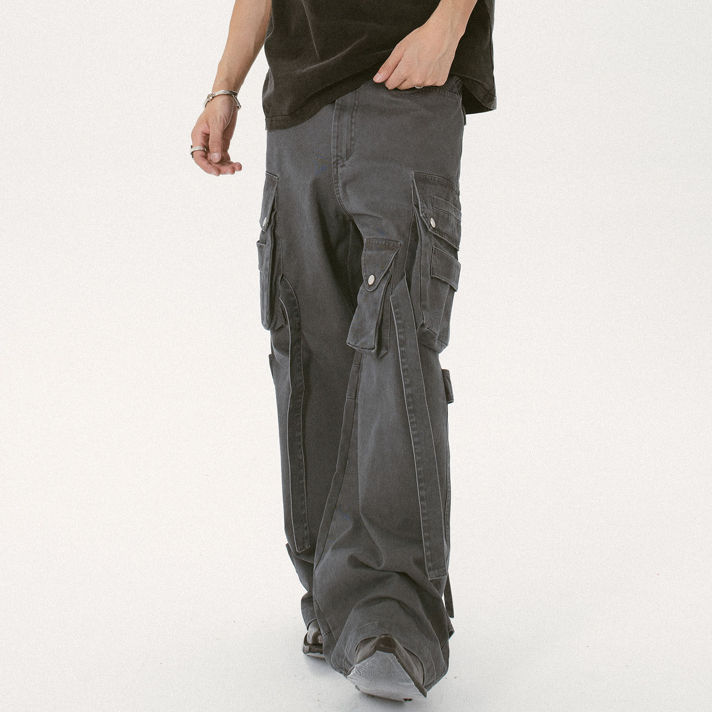 KetchupVintage（闭店清仓中）飘带裤型可变水洗做旧伞兵工装裤