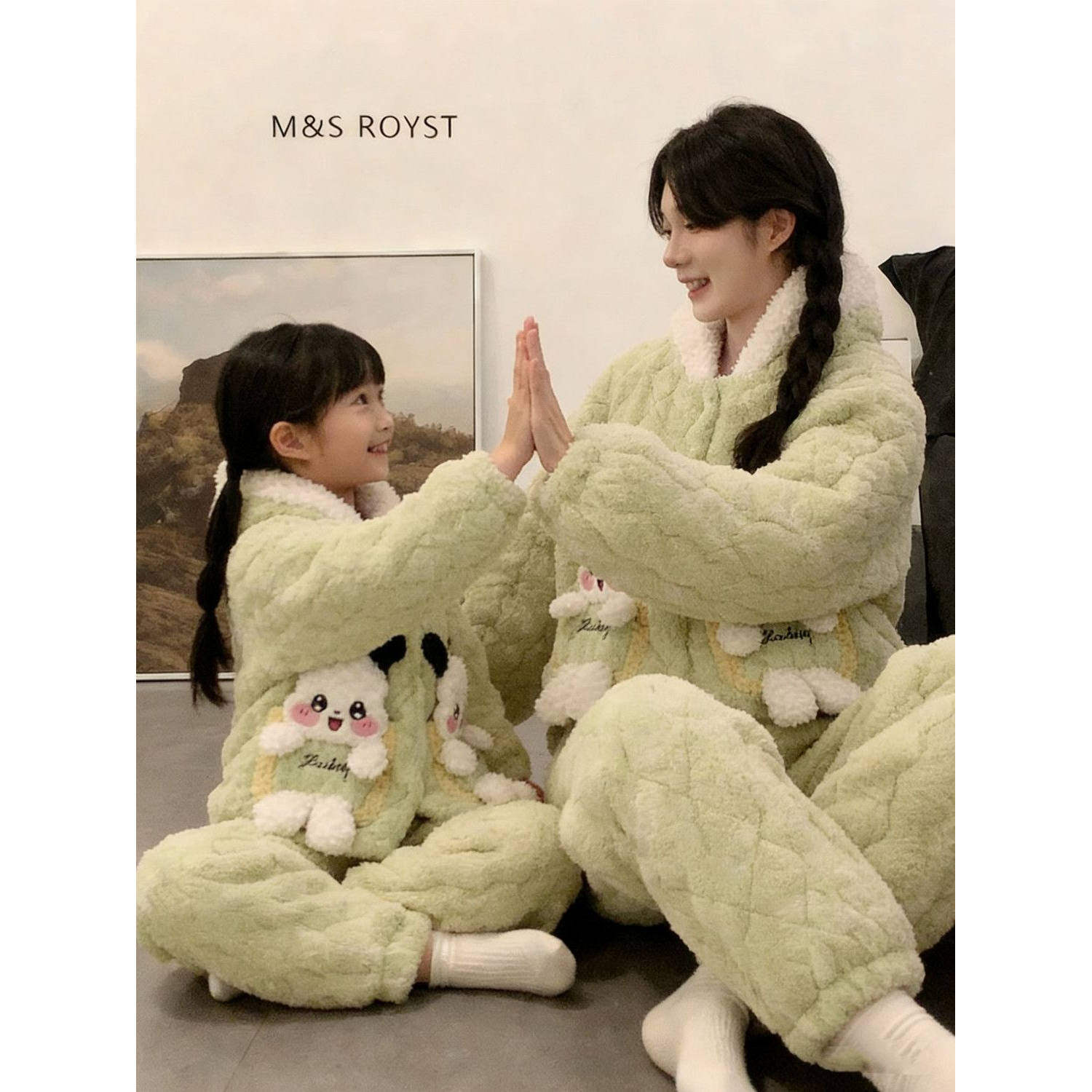 三层夹棉女宝母女亲子装家居服