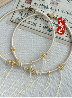 宝宝米色项圈手工编织婴儿挂绳满月抓周金锁银锁百岁周岁伴手礼物