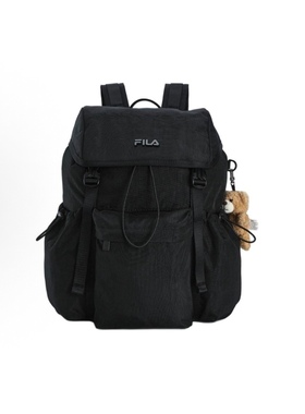 FILA斐乐 ORIGINALE 徽标标志插扣开合 织物双肩包 男女同款 黑色