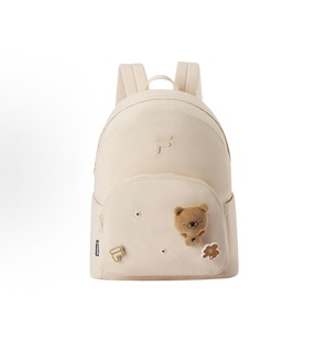 FILA FUSION斐乐潮牌 小熊挂件拉链开合双肩包 超小号女款 乳糖色