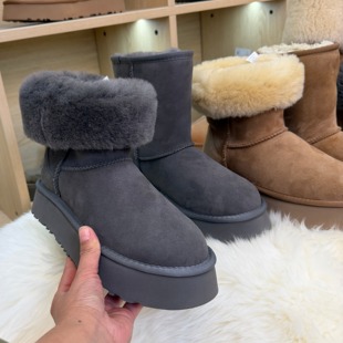 中筒加厚雪地棉 2024新款 河南桑坡村羊皮毛一体厚底雪地靴女款 冬季
