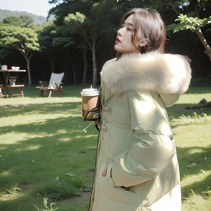 女装中长款小众时尚洋气羽绒服女过膝牛角扣轻奢加厚显瘦长袖外套