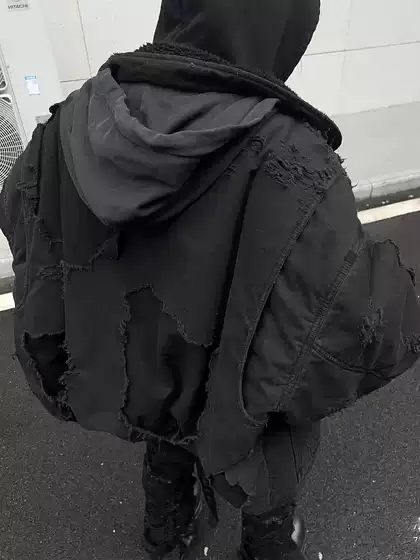 [in Stock] 22Fw Bomber Black Heavy-Duty Distressed Ripped Biker Pilot Loose-Fit Jacket