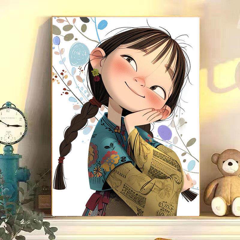 diy数字油画俏皮女孩系列手工填充填色油画治愈系解压装饰挂画