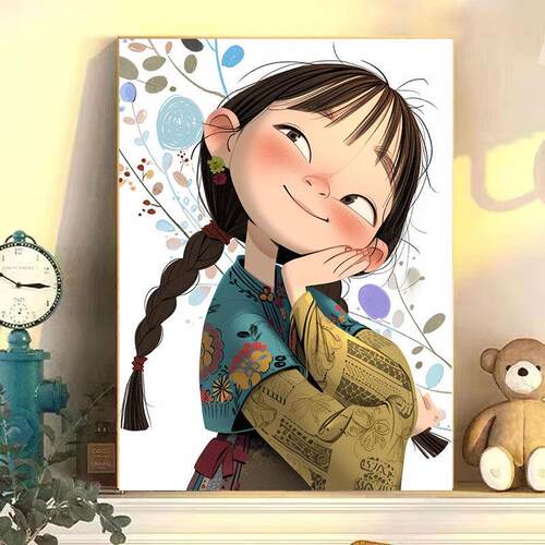 diy数字油画俏皮女孩系列手工填充填色油画治愈系解压装饰挂画