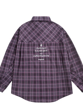 【GD系列】春秋美式撞色拼接格子长袖百搭宽松衬衫外套TOP-25119